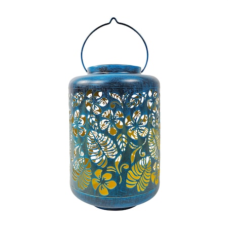 Snow Joe Bliss Outdoors Solar LED Lantern w Tropical Flower Design  Hand Painted Finish BSL-305-BL